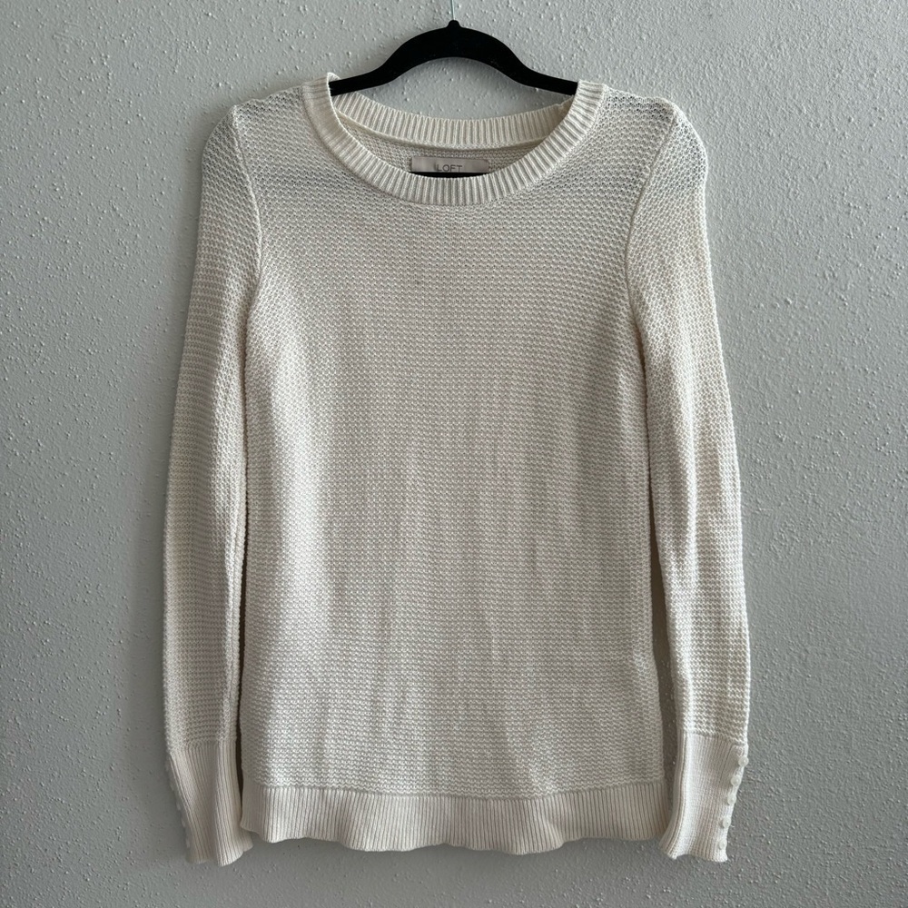 Classic LOFT Cream Knit Sweater with Button Sleeve Detail - XS